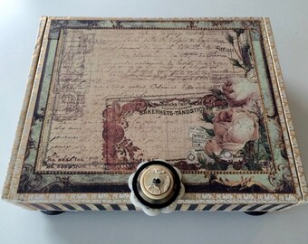 Joyero de viaje en el tiempo, caja de recuerdos, caja de puros decorativa y alterada, caja de almacenamiento