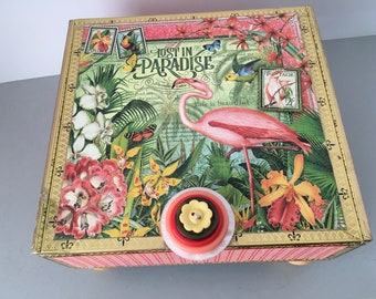 Tropical Paradise Memory Box Jewelery Box Decorative Altered Cigar Box ART Box