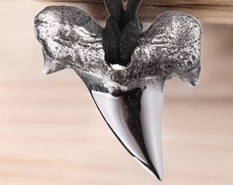 Hand-Poured Silver Shark Tooth Necklace: Uniquely Stylish and Striking with Leather Cord