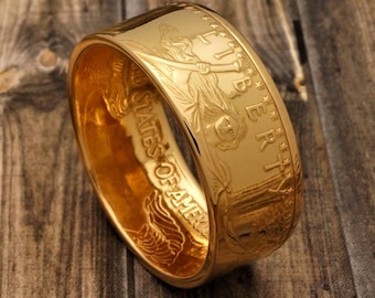 22k Solid Gold Coin Ring for Men: Crafted from 1 oz 'Heads' Design Coin - Polished Finish - Elegant & Unique Coin Jewelry Gift