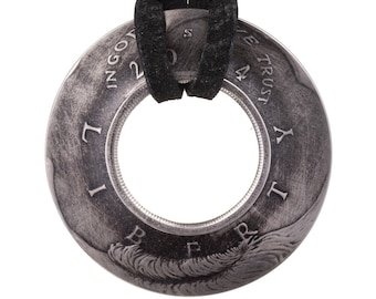 Silver Kennedy Half Dollar Inverted Coin Pendant with Deerskin Leather Necklace (1992-2018) - Unique Handcrafted Jewelry
