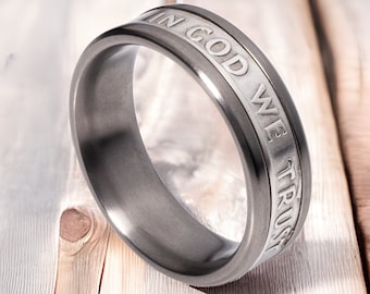 Brushed Titanium Ring with Franklin Silver Half Dollar Coin Ring Inlay | Handcrafted Statement Jewelry