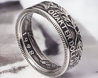 Silver Quarter Ring from 1992-1998: "Tails" Design with Patina Finish - Elegant Silver Coin Ring Jewelry