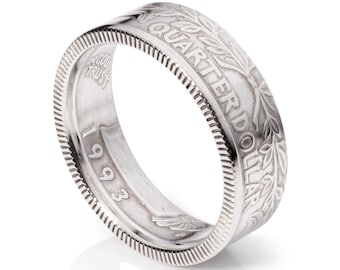 Quarter Ring - Silver Coin Ring - "Tails" - Polished Finish - 1992-1998