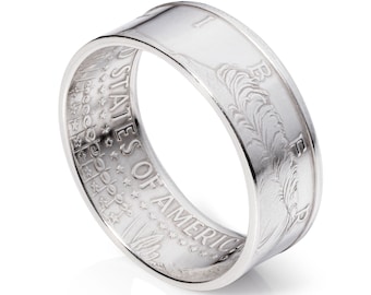 Kennedy Silver Half Dollar Coin Ring - "Heads" - Polished Finish - 1964, 1992-2001