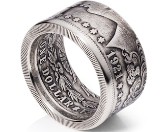 Morgan Dollar Ring - 1921 - Silver Coin Ring - "Heads" - Patina Finish