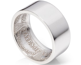 Morgan Dollar Ring - 1921 Silver Coin Ring - Narrow Smooth Band - Polished Finish