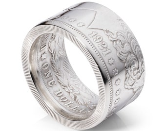Morgan Dollar Ring - 1921 - Silver Coin Ring - "Heads" - Polished Finish