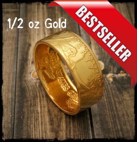American Eagle Ring Handmade From 1 2 Oz 22k Gold Coin Ring Etsy