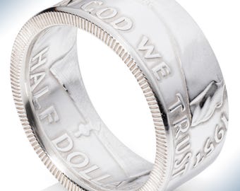 Franklin Half Dollar Ring - 1954-1963 - Silver Coin Ring - "Heads" - Polished Finish