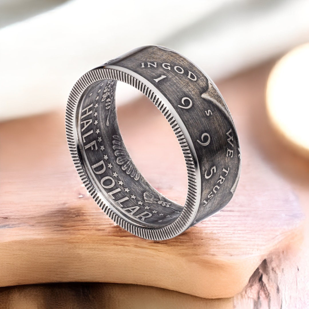 thumbnail interactive-video image 1 of Kennedy Silver Half Dollar Coin Ring – 2010-2018, Heads Side, Polished Finish – Handmade USA 1 of 3