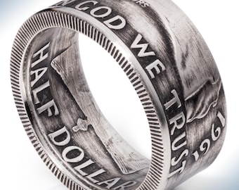 Franklin Half Dollar Ring - 1948-1953 - Handmade Silver Coin Ring with "Heads" Design - Patina Finish - Elegant Coin Jewelry