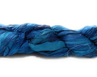 Fair Trade Recycled Silk Sari Ribbon 100 gram Skein DARK BLUE