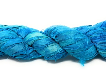 Fair Trade Recycled Silk Sari Ribbon 100 gram Skein LIGHT BLUE