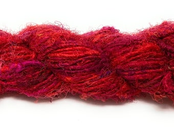 Fair Trade Recycled Silk Sari Yarn 100 gram Skein RED
