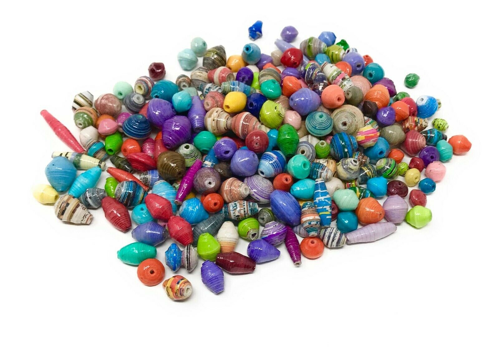 150 count Africa Bead Assortment Outreach Uganda Hand Rolled Paper Beads Bulk Assortment of Multi-Color Beads Recycled Paper Beads 