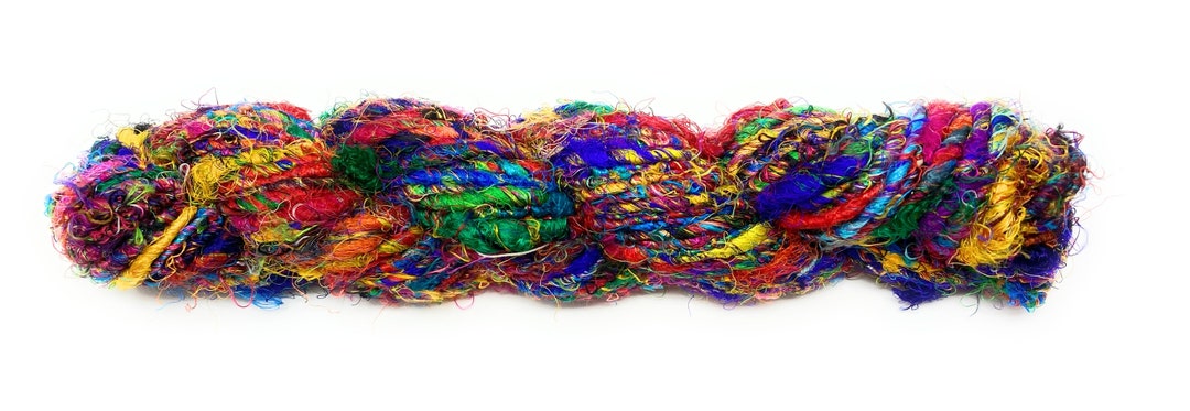 Fair Trade Recycled Silk Sari Yarn 100 gram Skein MULTI COLORED