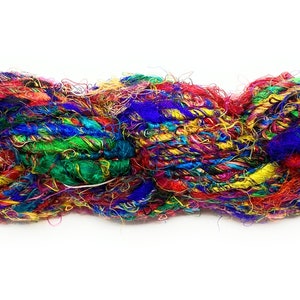 Fair Trade Recycled Silk Sari Yarn 100 gram Skein MULTI COLORED