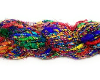 Sari Pure Silk 100g Ribbon Yarn Cream Multi-Recycled Sari Silk Ribbon Yarn