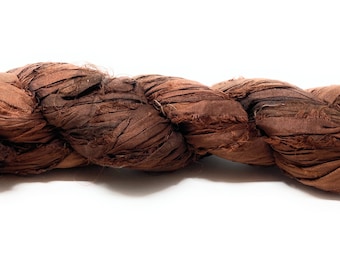 Fair Trade Recycled Silk Sari Ribbon 100 gram Skein BROWN