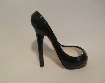 Black Stiletto with Red Pasley Bottom Bottle Holder, Party Decoration, Shoe Lovers Gifts