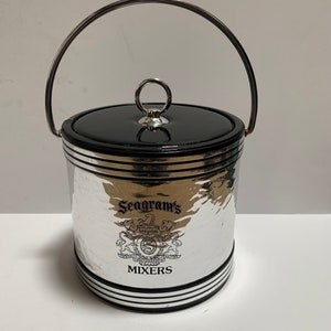 Vintage Kraftware Seagrams Mixers Ice Bucket Black Silver Chrome Color Man Cave Barware Seagrams Scotch Whisky Liquor