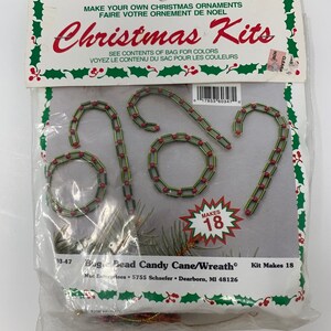 Vintage Merri Mac Christmas Craft Kit #203-47 Bugle Bead Candy Canes & Wreaths Makes 18 Ornaments Sealed!