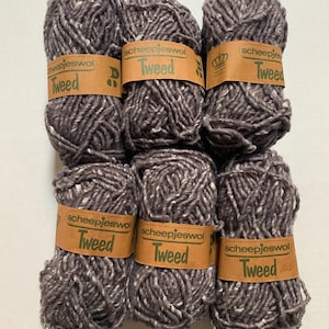 6 Skeins Scheepjeswol Tweed Wool Blend Yarn Purple White Made In Holland 45m/50g Per Skein