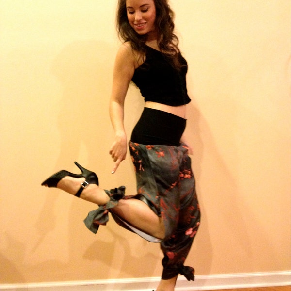 Salsa & Tango Peek-a-Boo Pant w/ ankle bow "Cherry Blossoms"