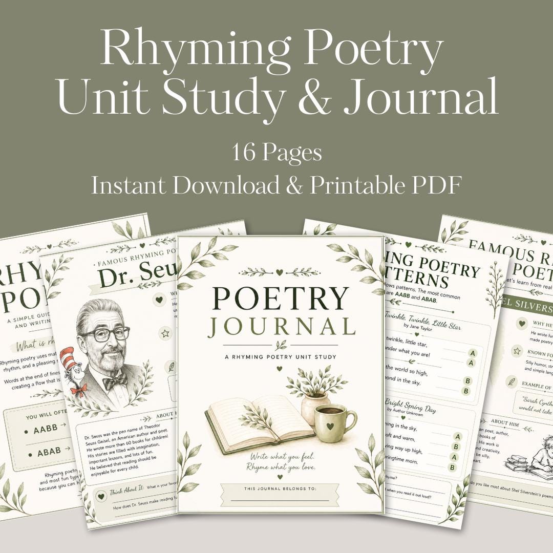 Rhyming Poetry Unit Printable Journal Kids Homeschool Language Arts ...