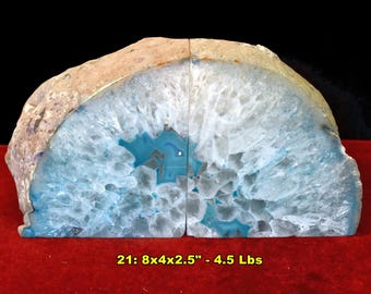 Large THUNDEREGG BOOKENDS Brazil: 7-11" Blue Agate & Quartz Crystal – Polished Book End Geodes