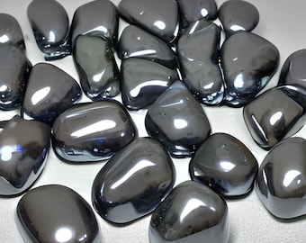 Tumbled HEMATITE * Iron Ore * Shiny Large Size 5-8 pcs / Lb * One Stone to 5 lb Lots * Polished Black Magnetic