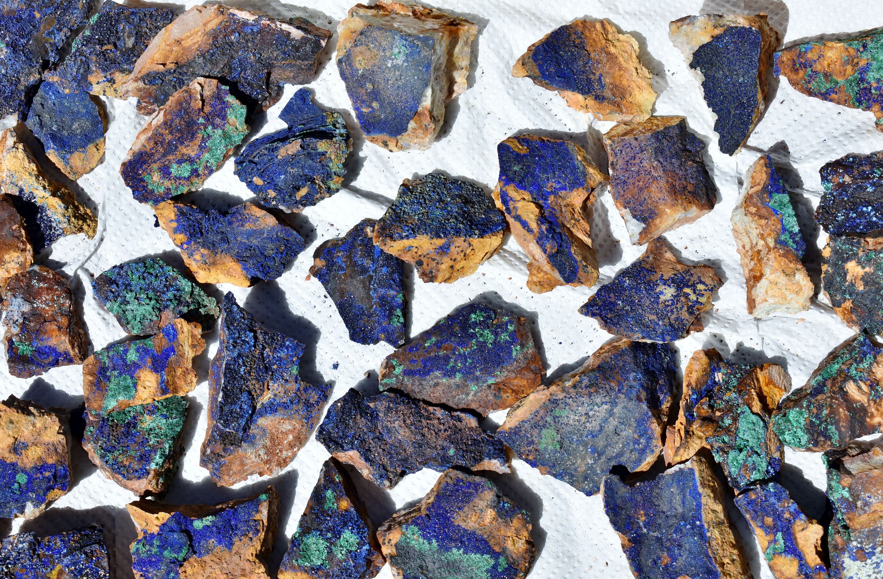 Azurite: The blue gem material, ore of copper, and pigment.