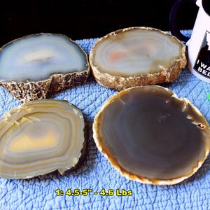 Set: OF 4 AGATE COASTERS  from Brazil * Natural Color Crystal Slices from Brazil