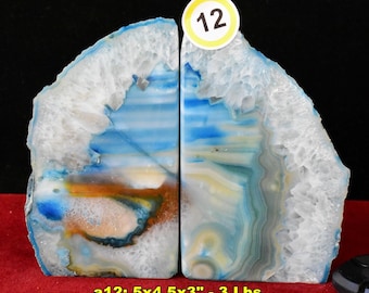 20 Agate Geode BOOKENDS: Polished Quartz Crystal Agate or Fossil Stone Book Ends, Brazil & Morocco