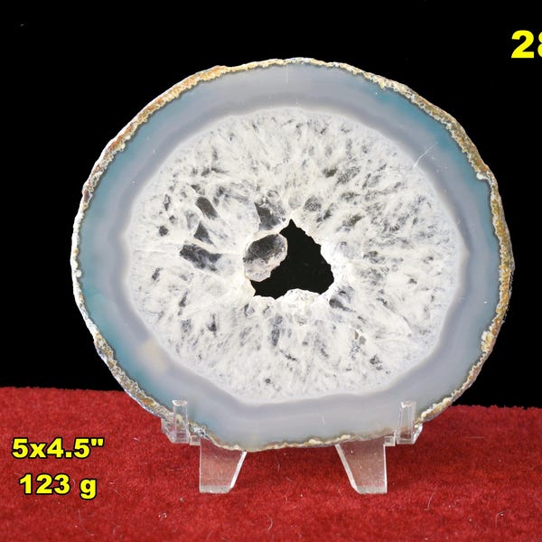 Blue Agate Coasters: 5-6" - FREE STAND * Last 4! Polished Geode Slabs * Brazil