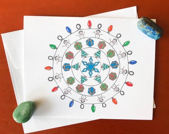 Snowmen mandala greeting card