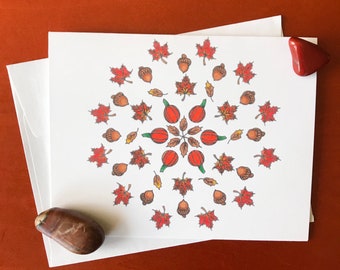 Pumpkins & Acorns mandala greeting card