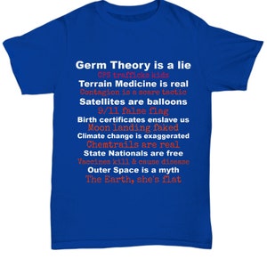 Chemises de théories du complot, chemise de théorie de la terre plate, faux atterrissage sur la lune, changement climatique, chemtrails, dommages causés par les vaccins, faux drapeaux,