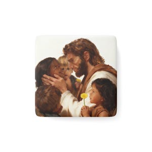 Porseleinen magneet Jezus met kinderen | Vierkante religieuze magneet