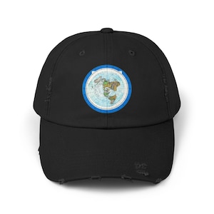 Distressed Cap, Flat Earth Map Conversation Starter Hat, Vintage Unisex Baseball Hat, Retro Distressed Cap, Earth Map Distressed Hat, Unisex