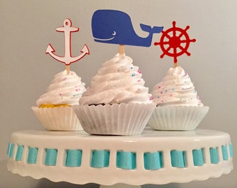 Nautical cupcake toppers - sea cupcake toppers - boys cupcake toppers - nautical party - boys birthday - boys baby shower - nautical shower