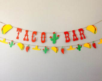 Taco bar banner, taco banner, taco decor, fiesta banner, fiesta party, taco party, cactus party, cactus banner, cactus garland cinco de mayo