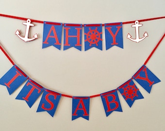 Bandera náutica, cumpleaños náutico, ducha de mar, decoración náutica, fiesta náutica, baby shower náutico, niño náutico, ahoy es un niño