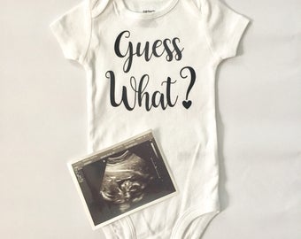 Pregnancy announcement, guess what, baby announcement, baby bodysuit, bodysuit announcement, baby to be, big brother, big sister