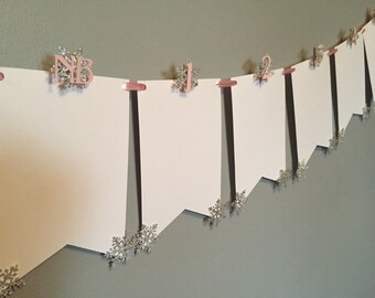 Winter ONEderland first year banner, first year picture banner, winter onederland theme, onederland birthday, silver snowflakes, gold snow