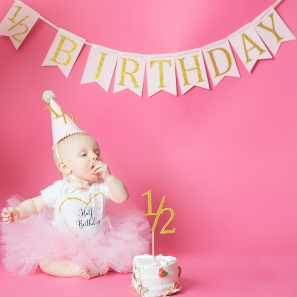 Half birthday banner, 1/2 birthday banner, half birthday decorarions, photography prop, birthday banner, half birthday outfit