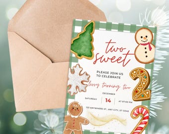 Christmas Cookie Birthday Invitation- Second birthday party template for your sweet two year old!! TWO SWEET Christmas/Winter theme