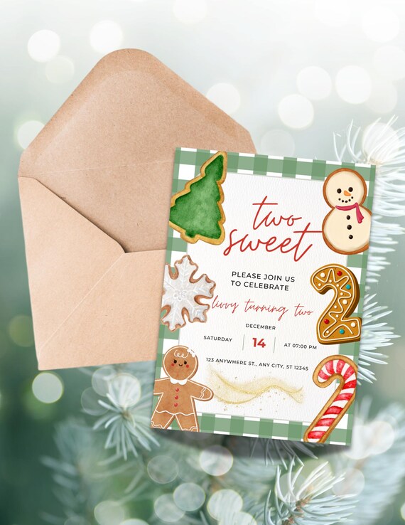 Christmas Cookie Birthday Invitation- Second birthday party template for your sweet two year old!! TWO SWEET Christmas/Winter theme