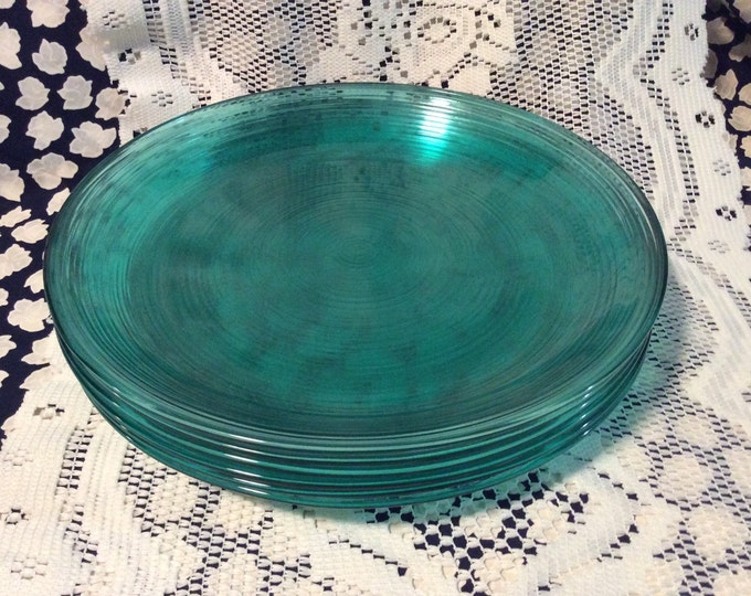 Arcoroc France Turquoise Glass Dinner Plates Set of Six Etsy